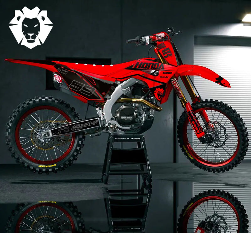 Individuelles Honda Motocross-Dekor-Kit an einem Motorrad