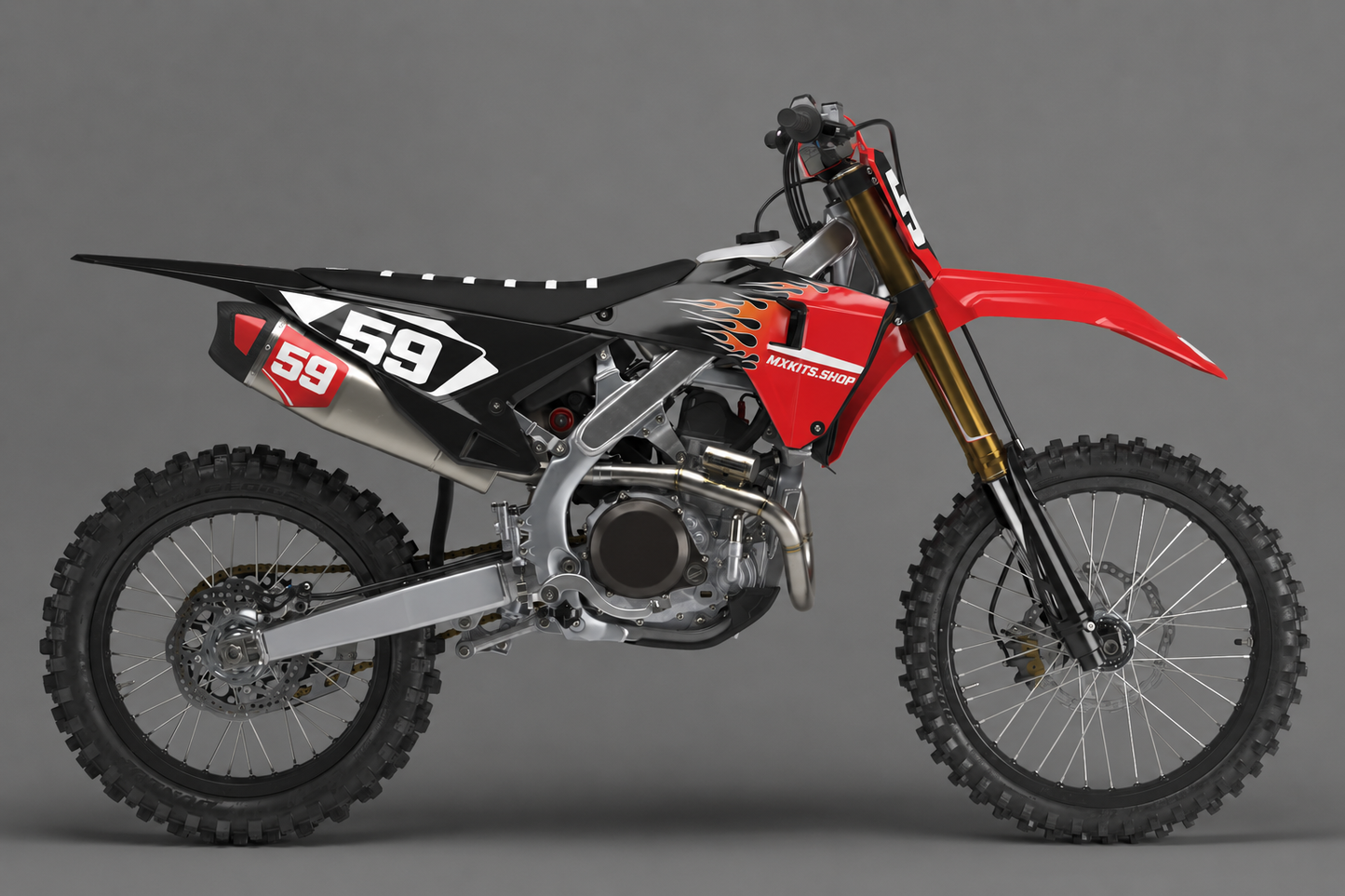 Personalisiertes Honda CRF Motocross-Dekor-Kit in Schwarz, Weiß, Orange und Rot