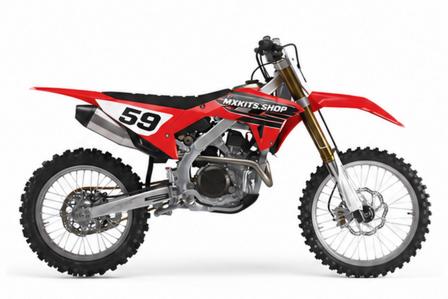 Klassisches Honda Motocross-Dekor-Kit in Rot, Schwarz und Weiß mit individueller Startnummerntafel