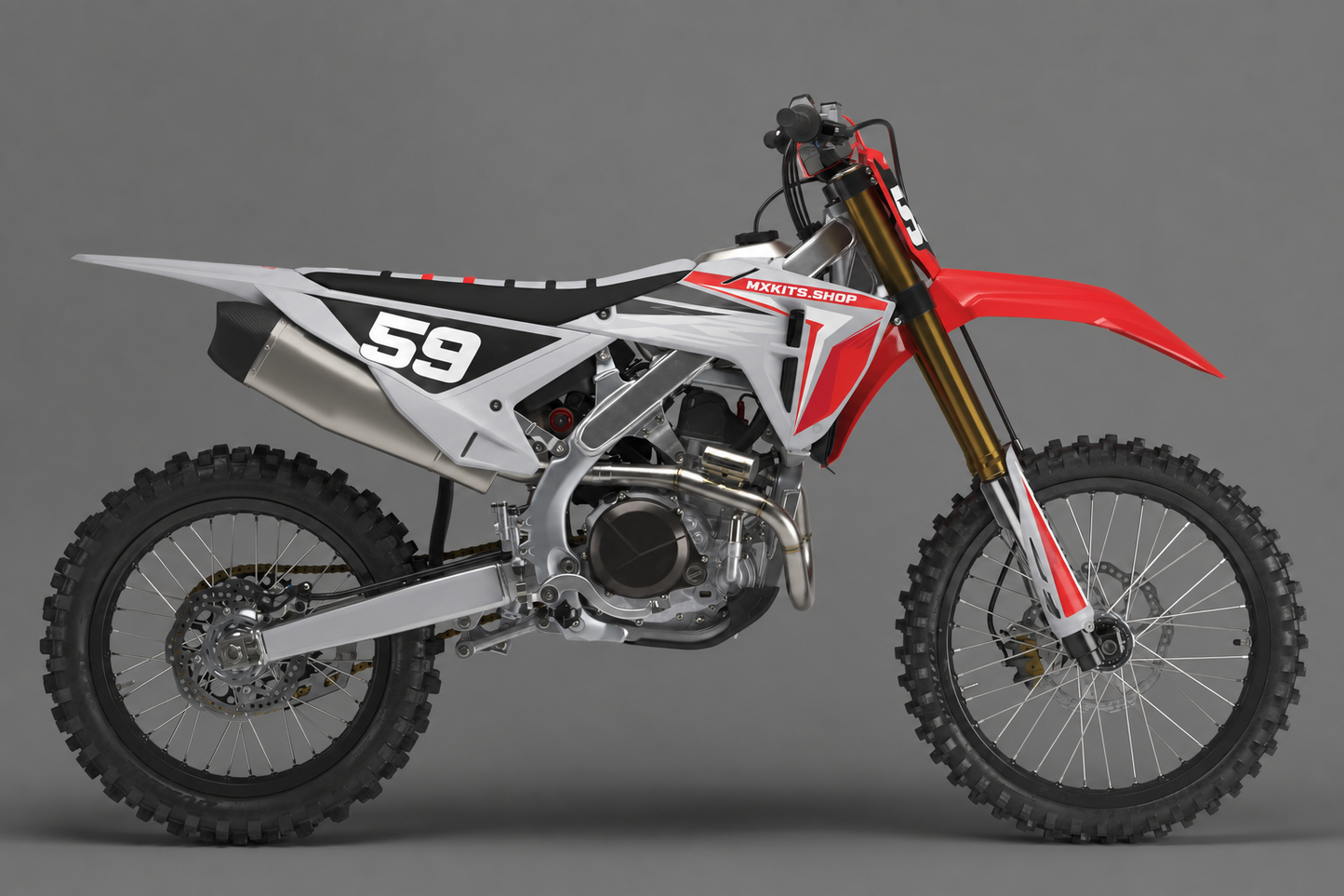 Honda Motocross-Dekor-Kit in Weiß, Rot und Schwarz mit personalisierter Startnummer