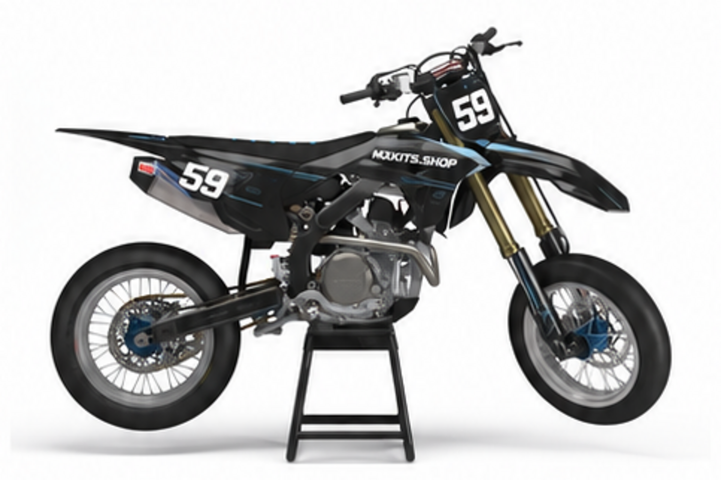 Honda CRF Motocross-Dekor-Kit in Rot, Schwarz in Seitenansicht mit personalisierter Startnummer