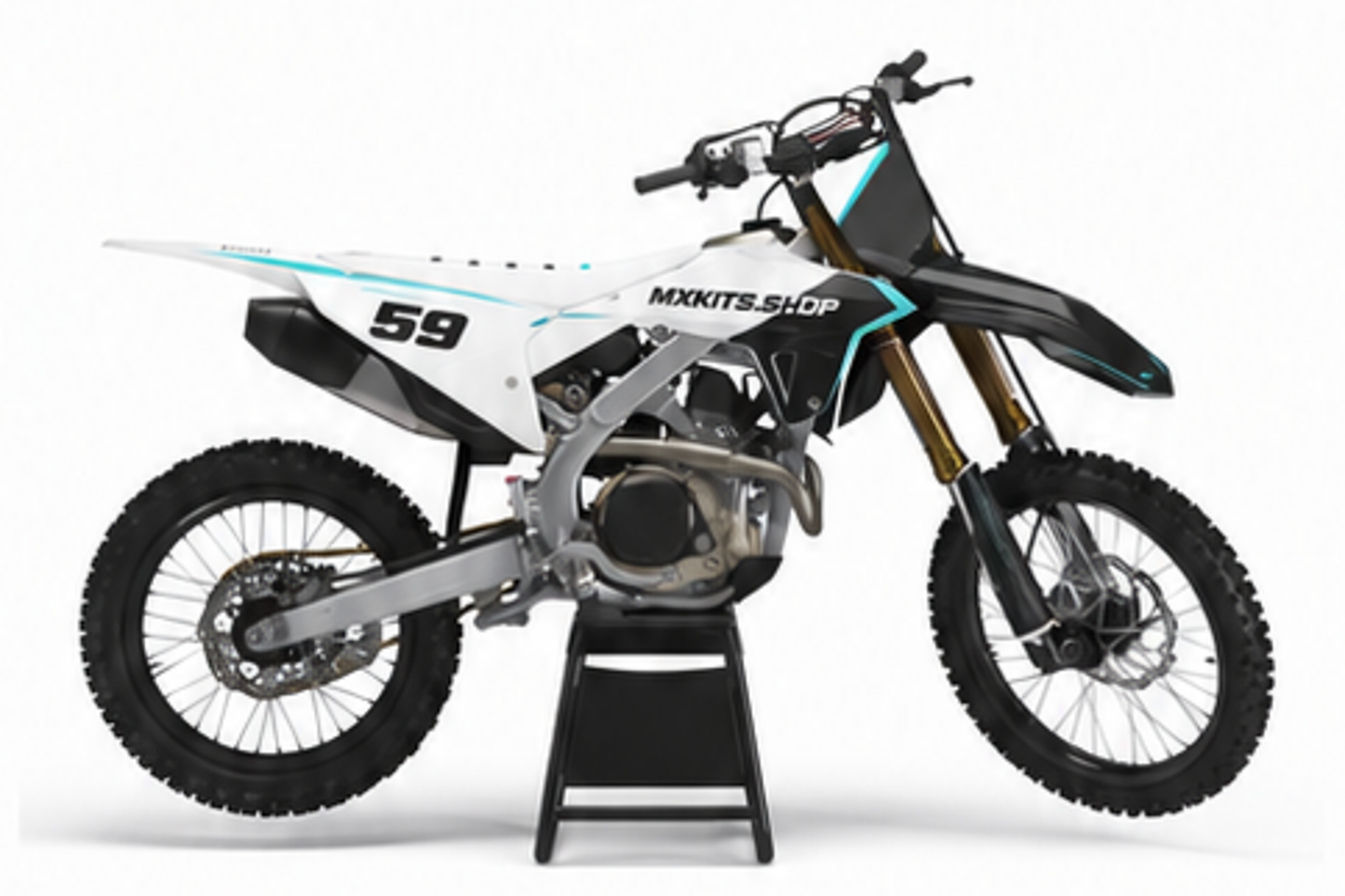 Honda CRF Motocross-Dekor-Kit in Weiß, Rot in Seitenansicht mit personalisierter Startnummer