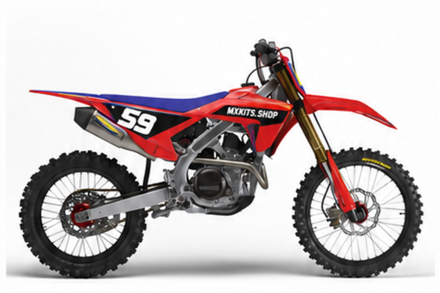 Honda CRF Motocross-Dekor-Kit im Retrolook in Rot, Blau und Gelb