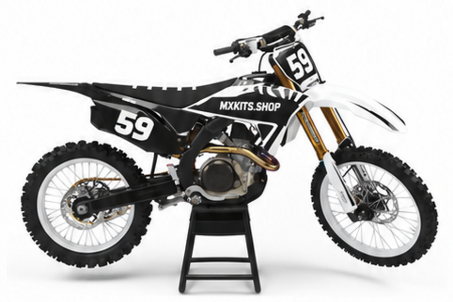 Honda CRF Motocross-Dekor-Kit in Weiß, Rot in Seitenansicht mit personalisierter Startnummer