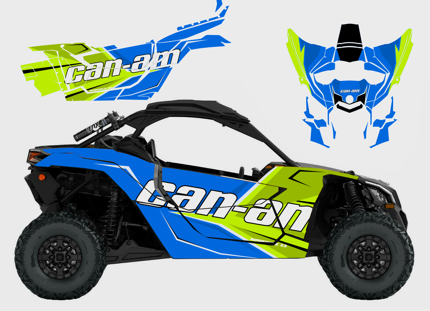 Can-Am Maverick X3 Graphics Kit “VOLT” – Blue/Yellow Wrap (21mil Ultra-Thick SxS Decals) MXkits Motocross Graphics — Custom MX Decal Kits for All Bikes