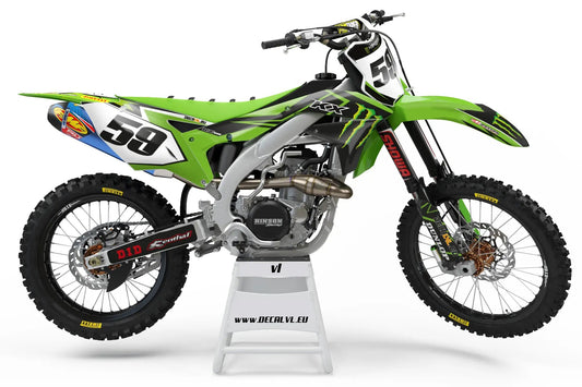 Kawasaki Motocross-Motorrad mit individuellem grünem Dekor