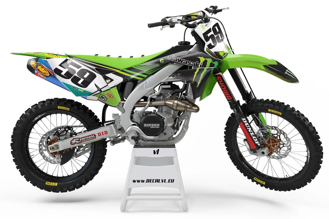 Kawasaki STAR motocross graphics design in green, black and white