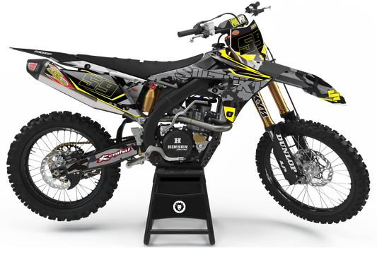 Suzuki RM-Z Motocross-Motorrad mit vollständigem Dekor-Kit im Armeestil