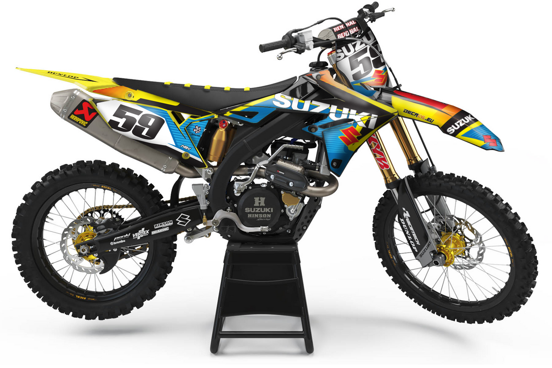 Suzuki RM-Z Motocross-Dekor-Kit mit starkem Kontrast in Gelb und Schwarz