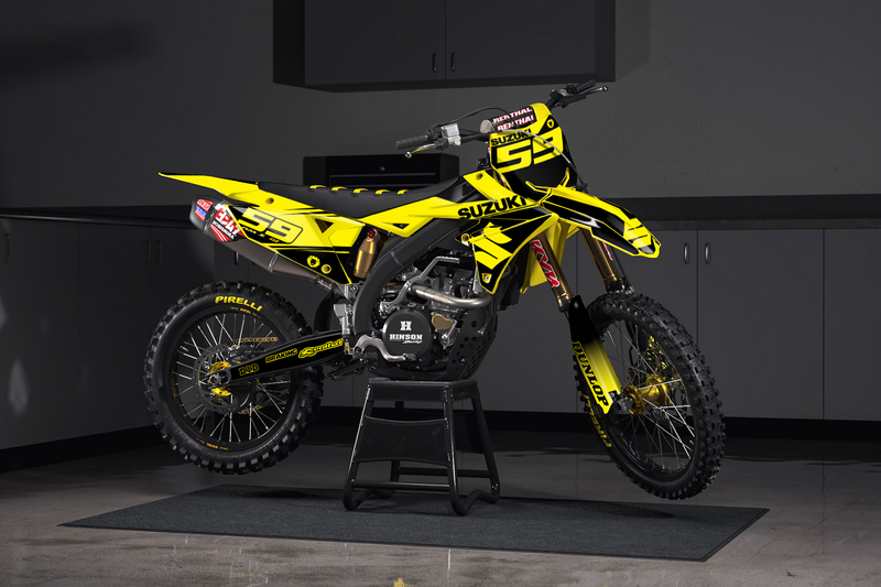 Individuelles Suzuki Motocross-Dekor-Kit an einem Motorrad