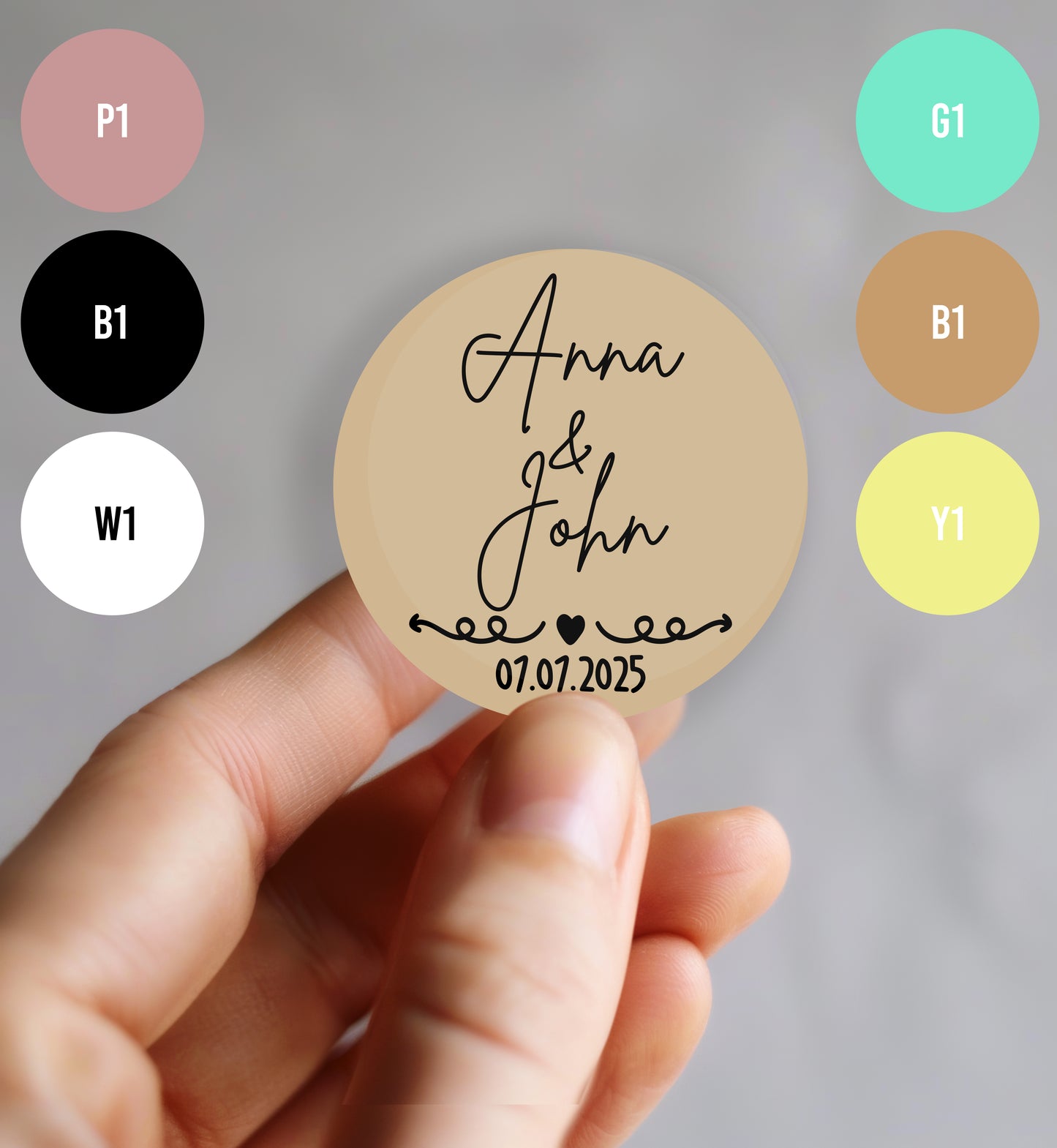 Round Wedding Stickers for Presents – Personalized Names & Date (35mm, 30-Pack)