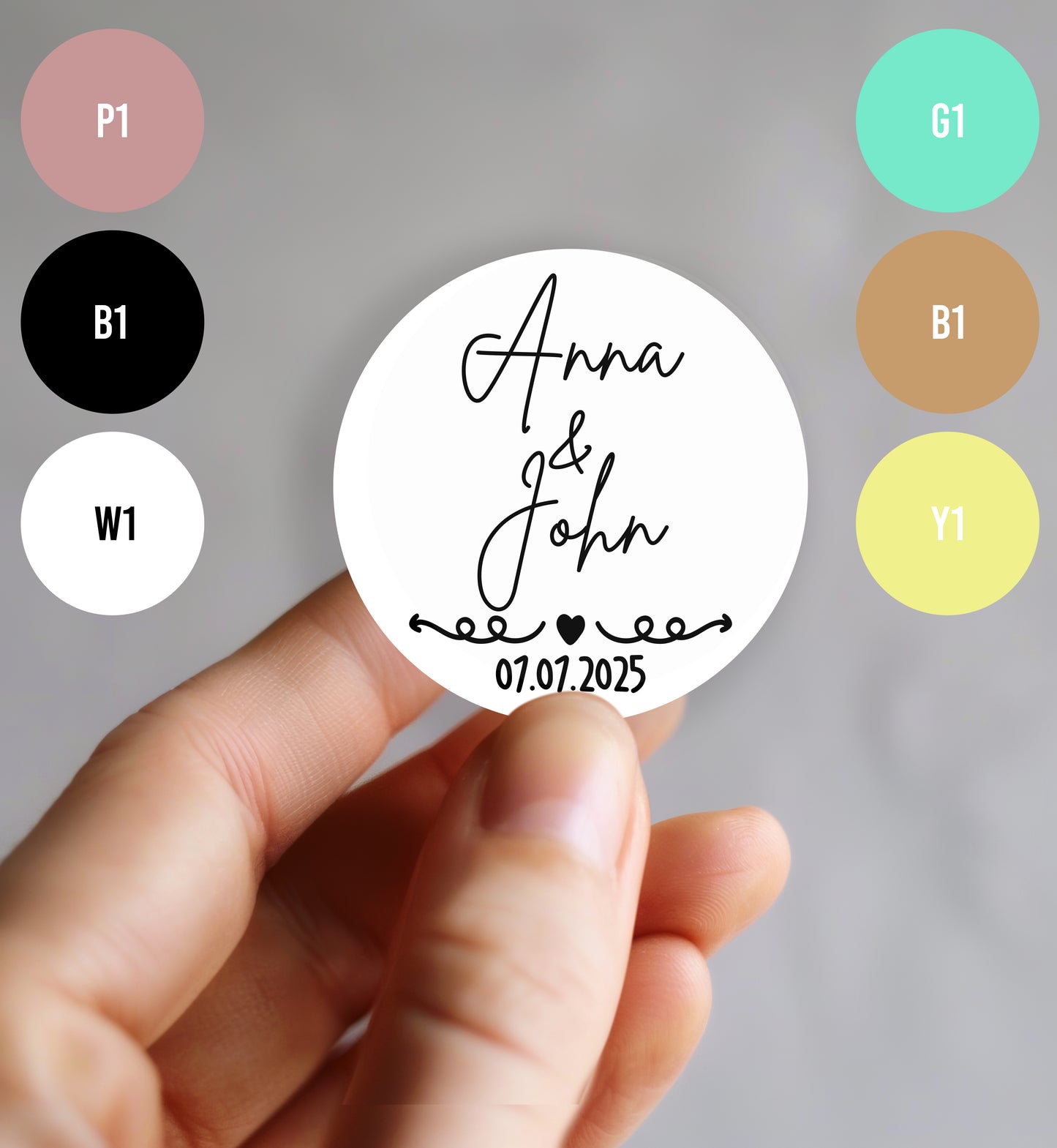Round Wedding Stickers for Presents – Personalized Names & Date (35mm, 30-Pack)