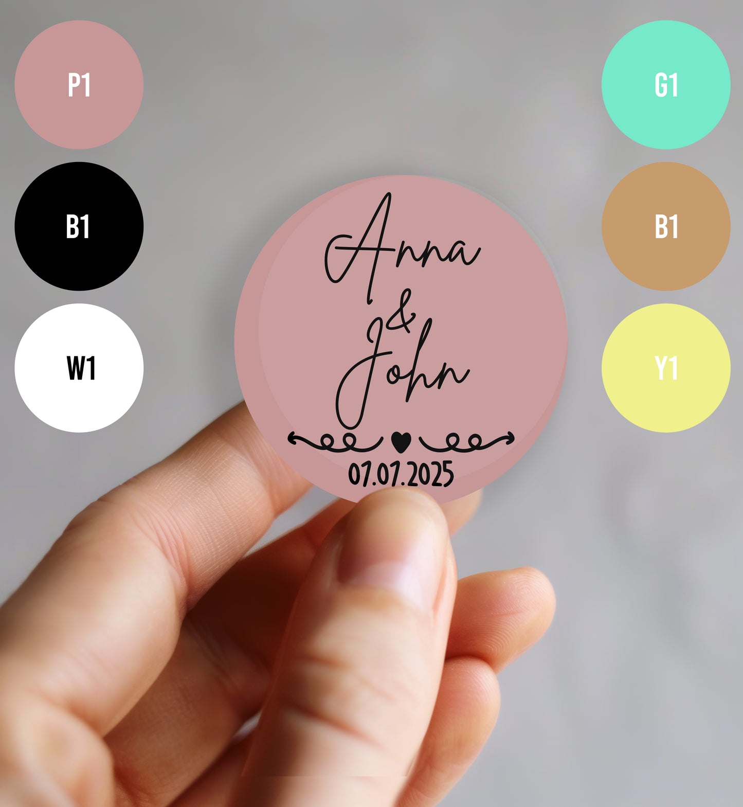 Round Wedding Stickers for Presents – Personalized Names & Date (35mm, 30-Pack)