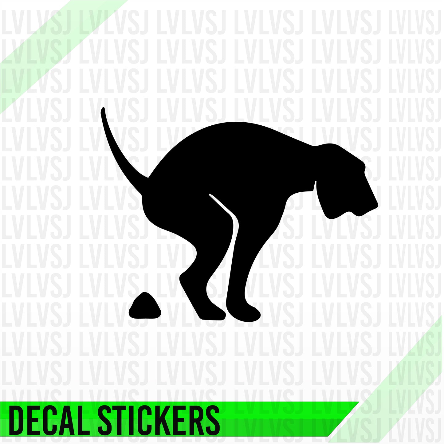 Black silhouette of a dog peeing on a white background with 'EVUS' text.