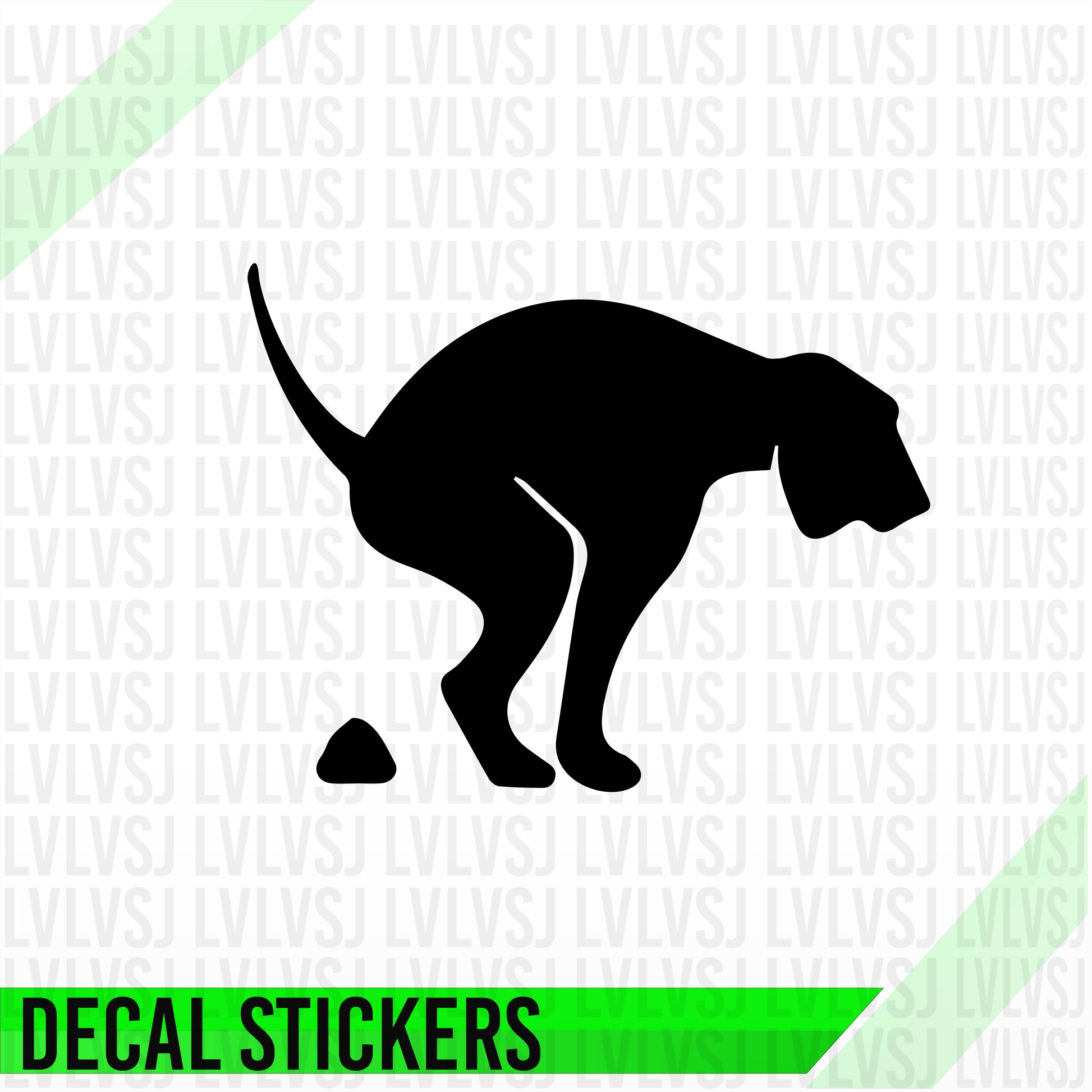 Black silhouette of a dog peeing on a white background with 'EVUS' text.