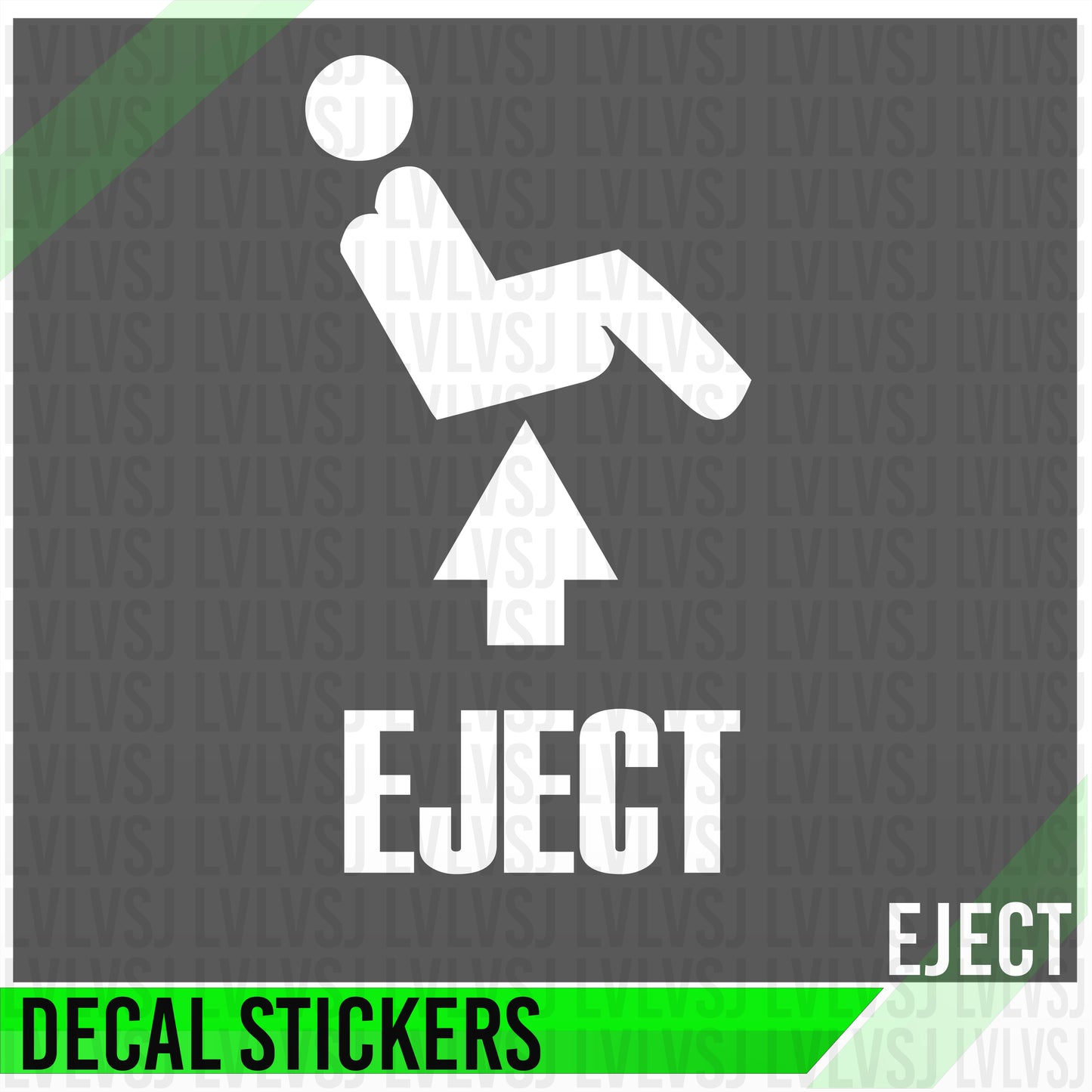 Decal sticker with 'Eject' symbol and text on a gray background