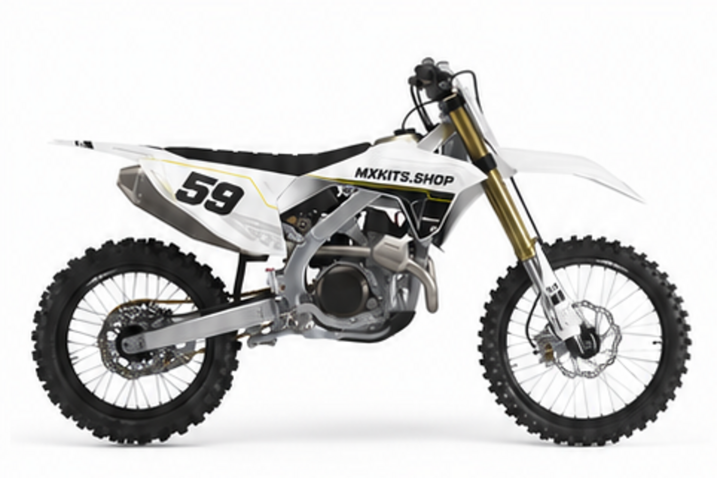 Red White Honda CRF custom motocross graphics kit in side view with personalized race number