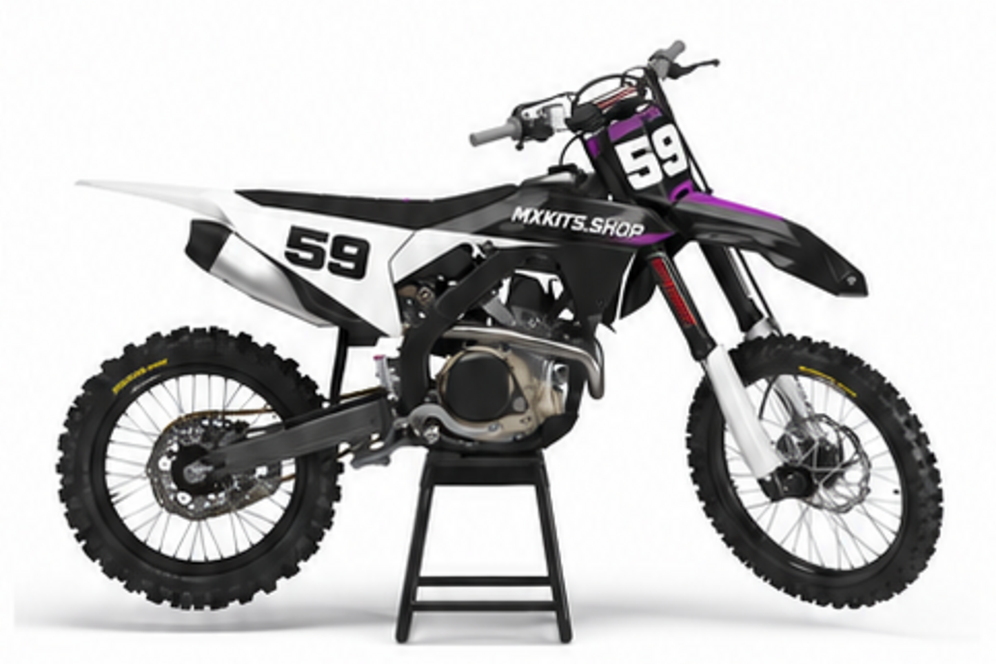Black Charcoal Honda CRF custom motocross graphics kit in side view with personalized race number
