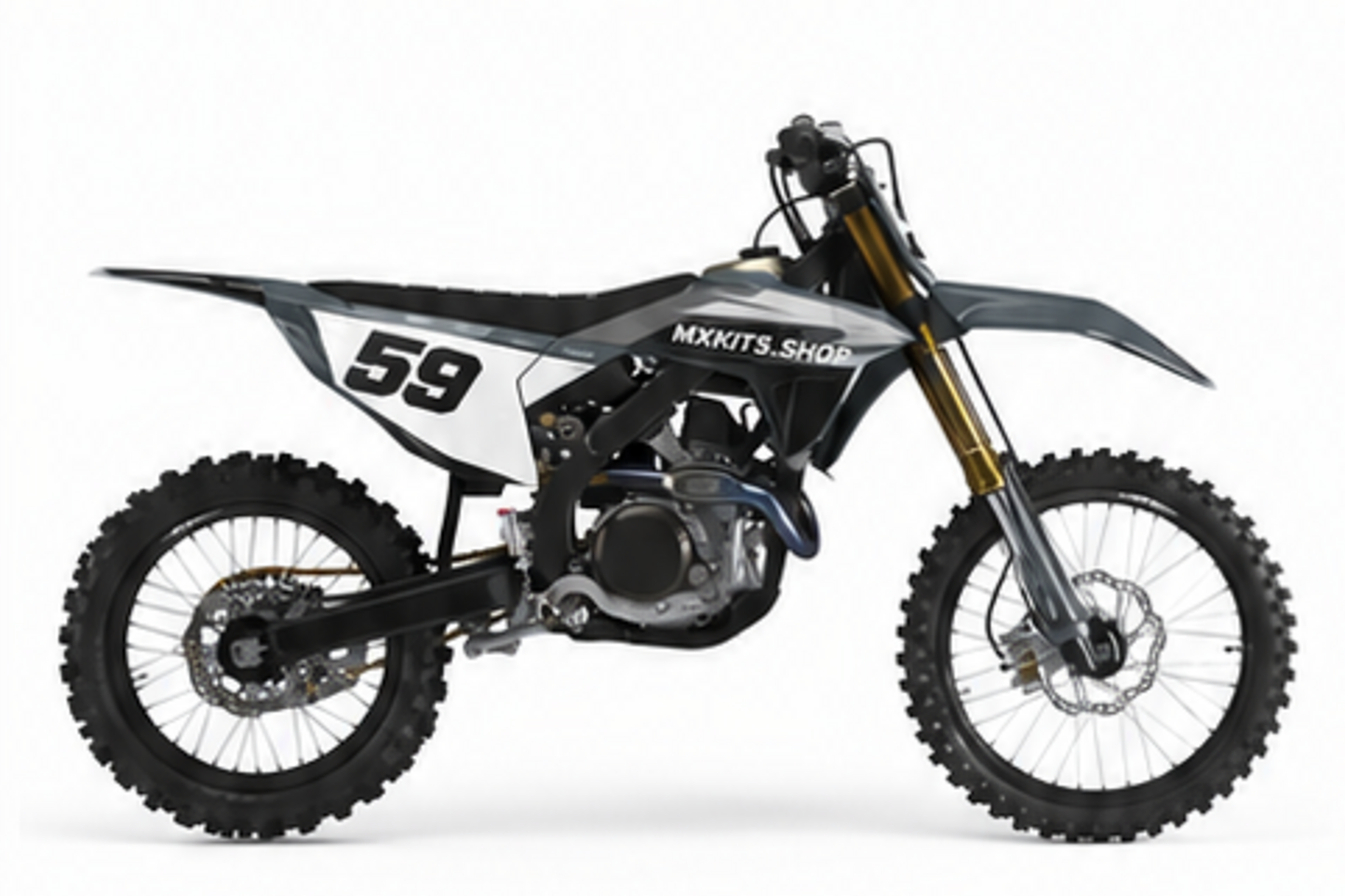 Black Red Honda CRF custom motocross graphics kit in side view with personalized race number