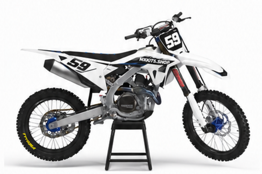 Honda CRF Motocross-Dekor-Kit in Weiß, Rot in Seitenansicht mit personalisierter Startnummer