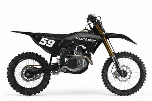 Honda CRF Motocross-Dekor-Kit in Rot, Schwarz in Seitenansicht mit personalisierter Startnummer