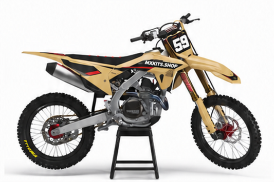 Honda CRF Motocross-Dekor-Kit in Rot, Schwarz in Seitenansicht mit personalisierter Startnummer