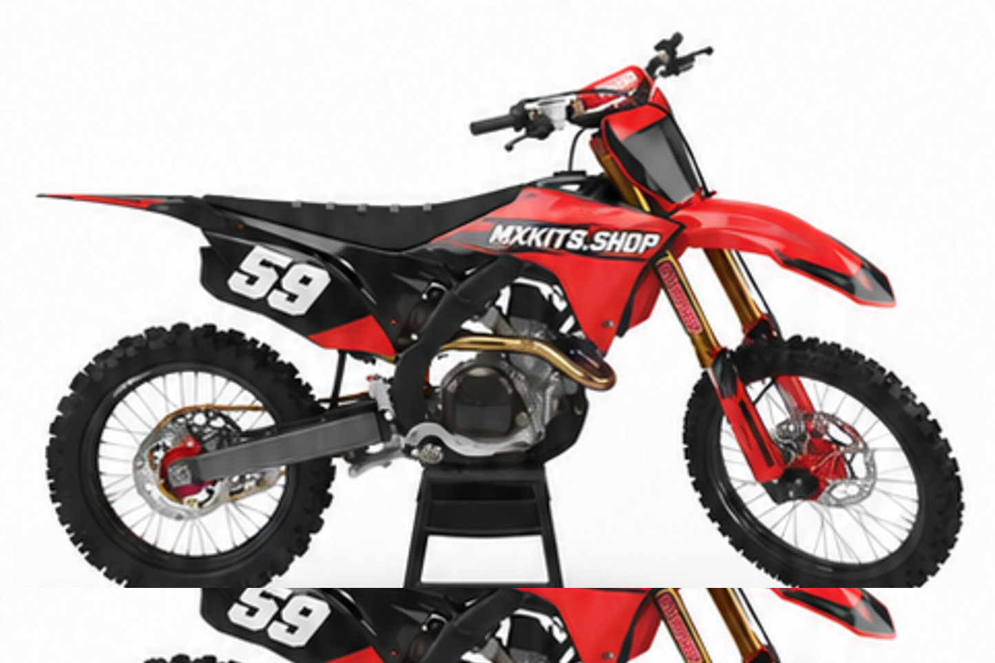 Black Charcoal Honda CRF custom motocross graphics kit in side view with personalized race number