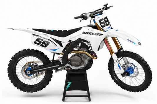 Honda CRF Motocross-Dekor-Kit in Weiß, Rot in Seitenansicht mit personalisierter Startnummer