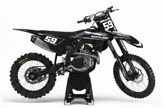 Honda CRF Motocross-Dekor-Kit in Rot, Schwarz in Seitenansicht mit personalisierter Startnummer
