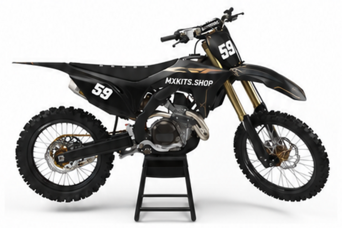 Red Black Honda CRF custom motocross graphics kit in side view with personalized race number