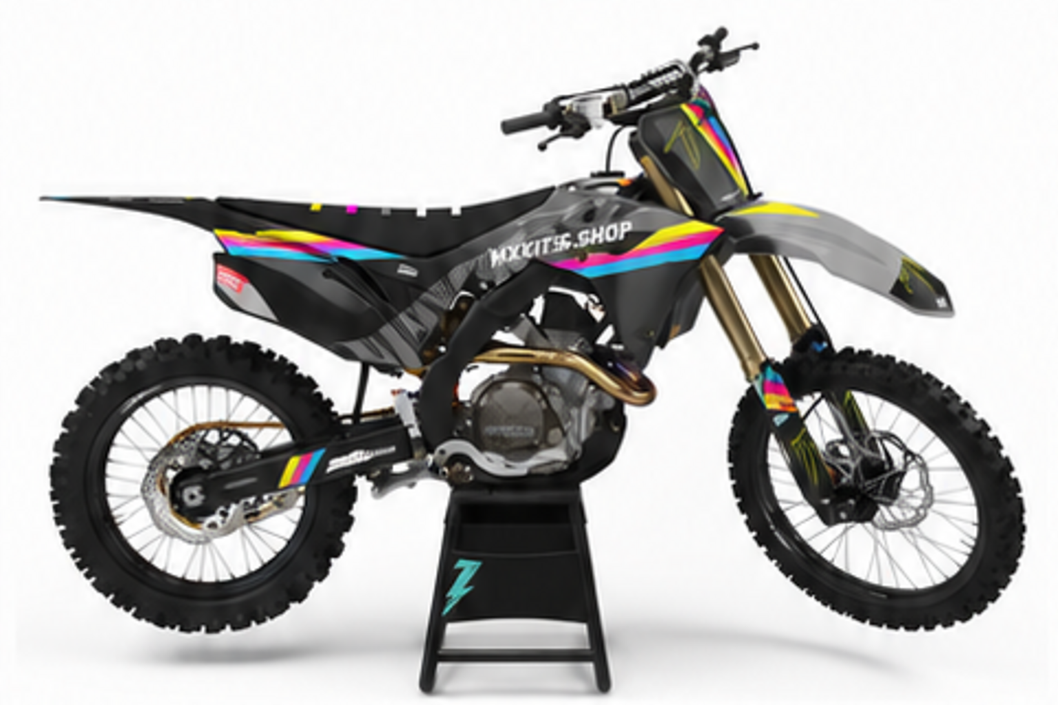 Red Black Honda CRF custom motocross graphics kit in side view with personalized race number