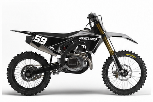 Honda CRF Motocross-Dekor-Kit in Schwarz, Grau und Weiß in Seitenansicht