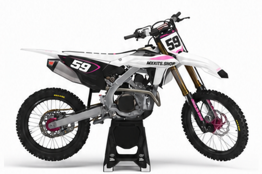 Honda CRF Motocross-Dekor-Kit in Magenta, Rot in Seitenansicht mit personalisierter Startnummer