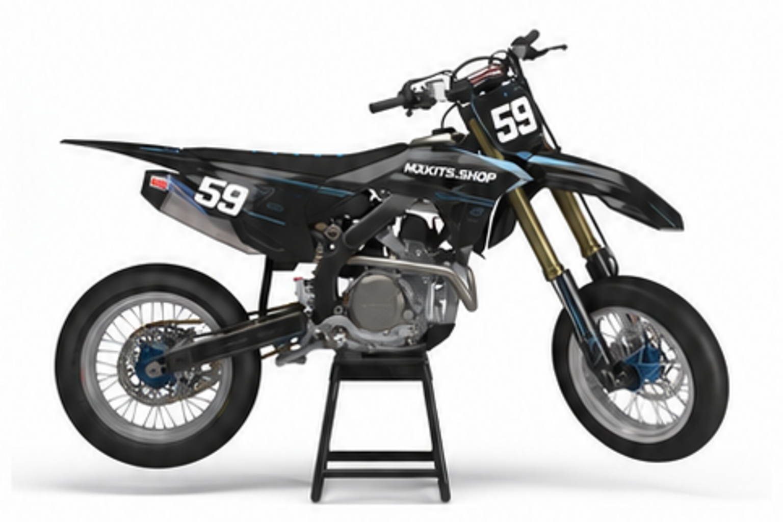 Red Black Honda CRF custom motocross graphics kit in side view with personalized race number