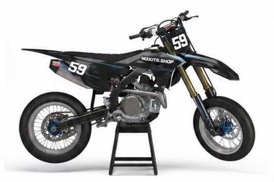 Honda CRF Motocross-Dekor-Kit in Rot, Schwarz in Seitenansicht mit personalisierter Startnummer