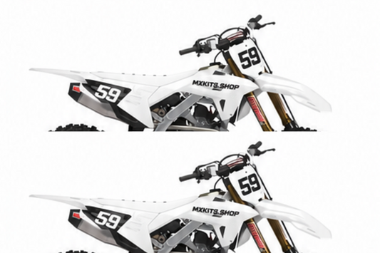 Honda CRF Motocross-Dekor-Kit in Weiß, Rot in Seitenansicht mit personalisierter Startnummer