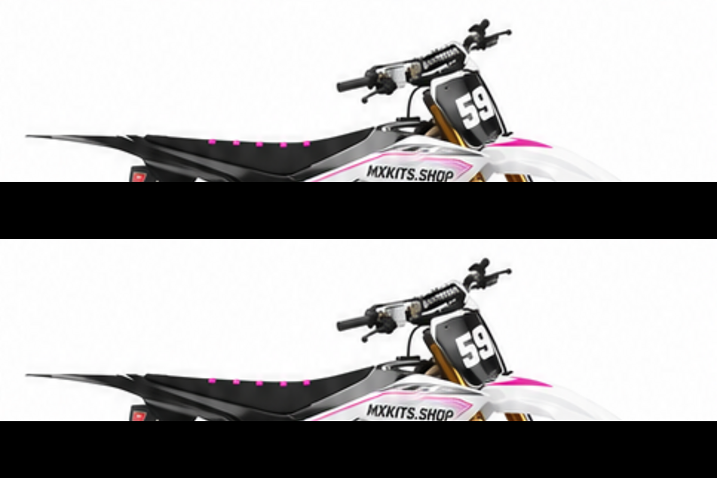 Magenta Red Honda CRF custom motocross graphics kit in side view with personalized race number