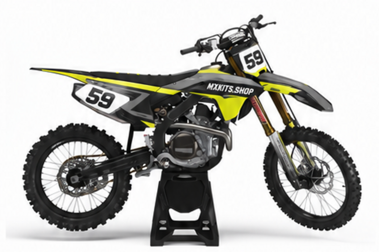 Red Black Honda CRF custom motocross graphics kit in side view with personalized race number