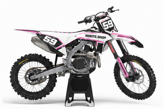 Honda CRF Motocross-Dekor-Kit in Magenta, Rot in Seitenansicht mit personalisierter Startnummer