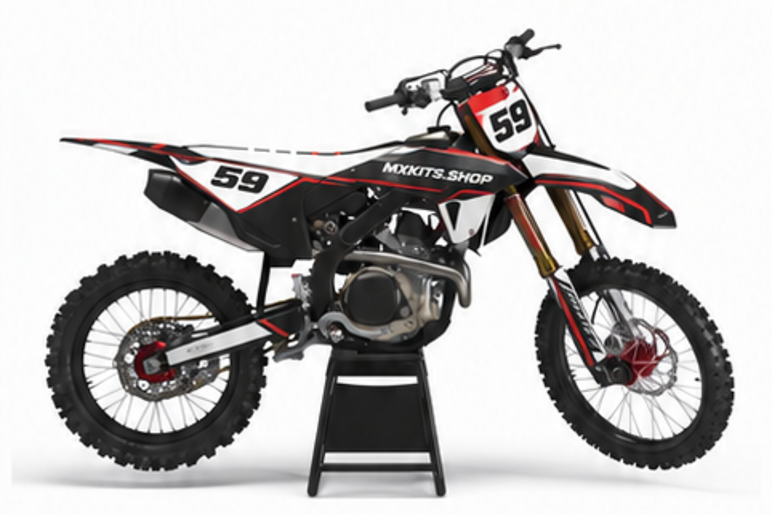 Black Charcoal Honda CRF custom motocross graphics kit in side view with personalized race number