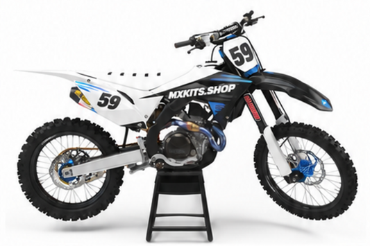 Honda CRF Motocross-Dekor-Kit in Weiß, Rot in Seitenansicht mit personalisierter Startnummer