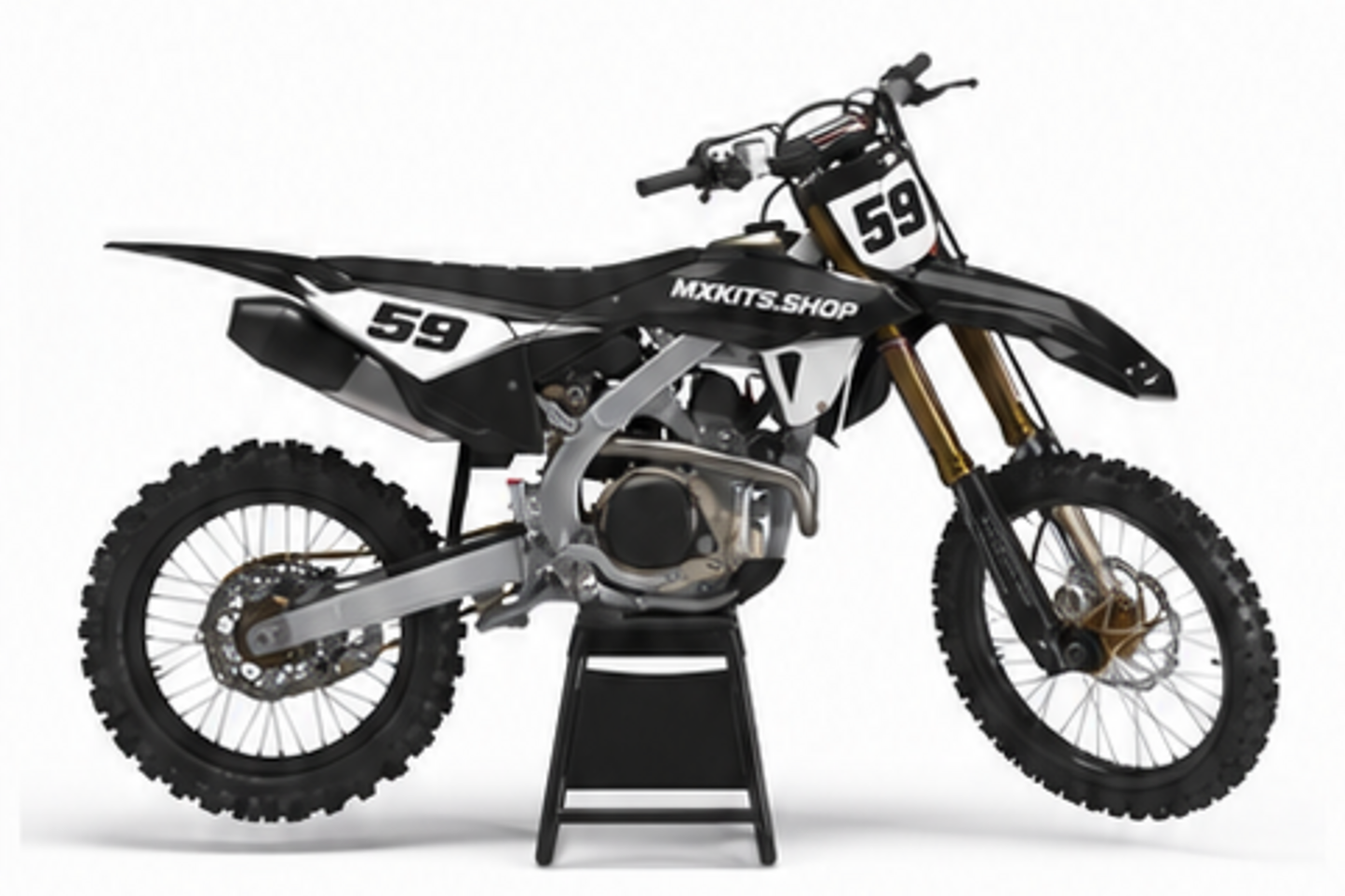 Red Black Honda CRF custom motocross graphics kit in side view with personalized race number