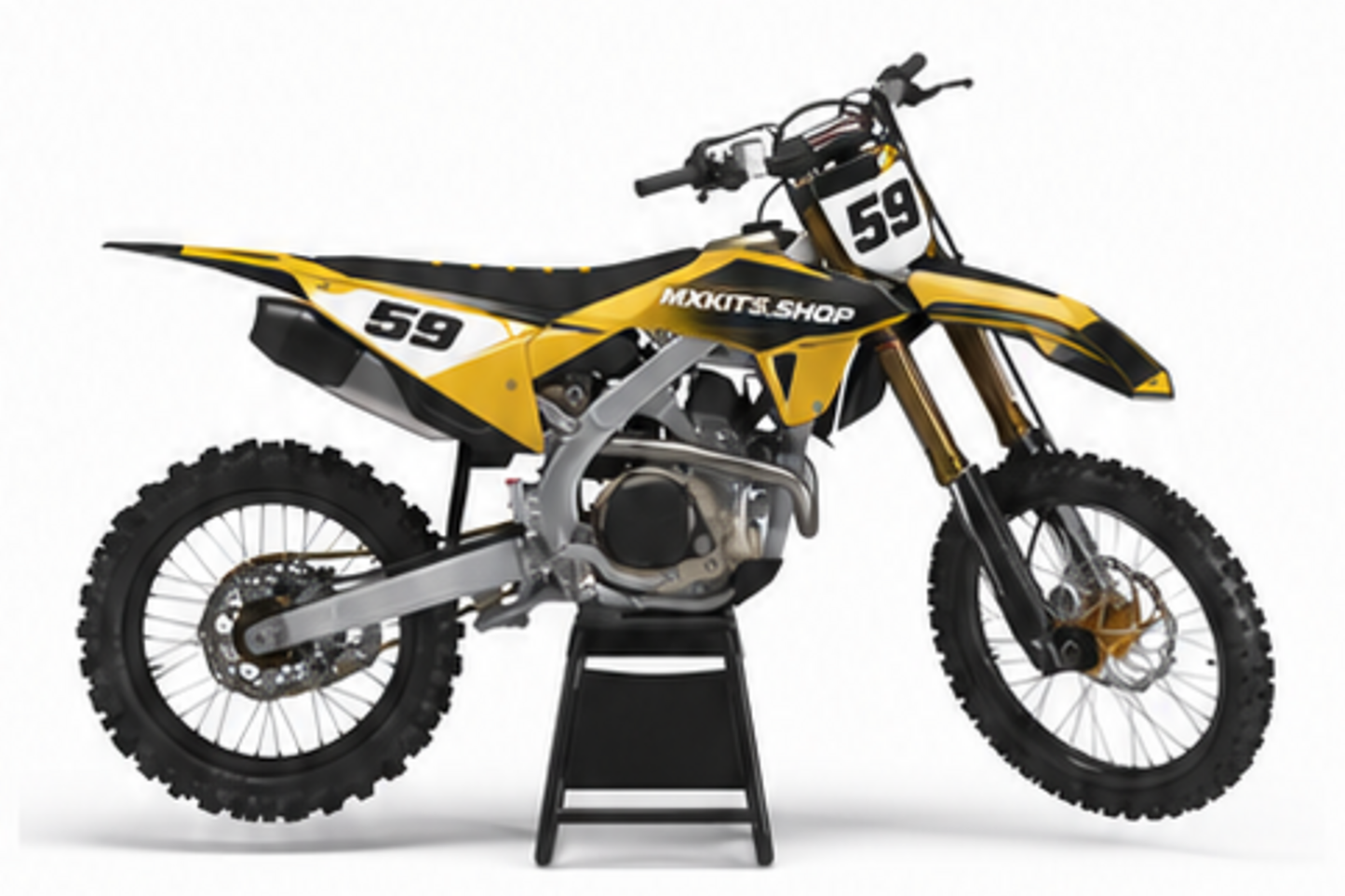 Red Black Honda CRF custom motocross graphics kit in side view with personalized race number