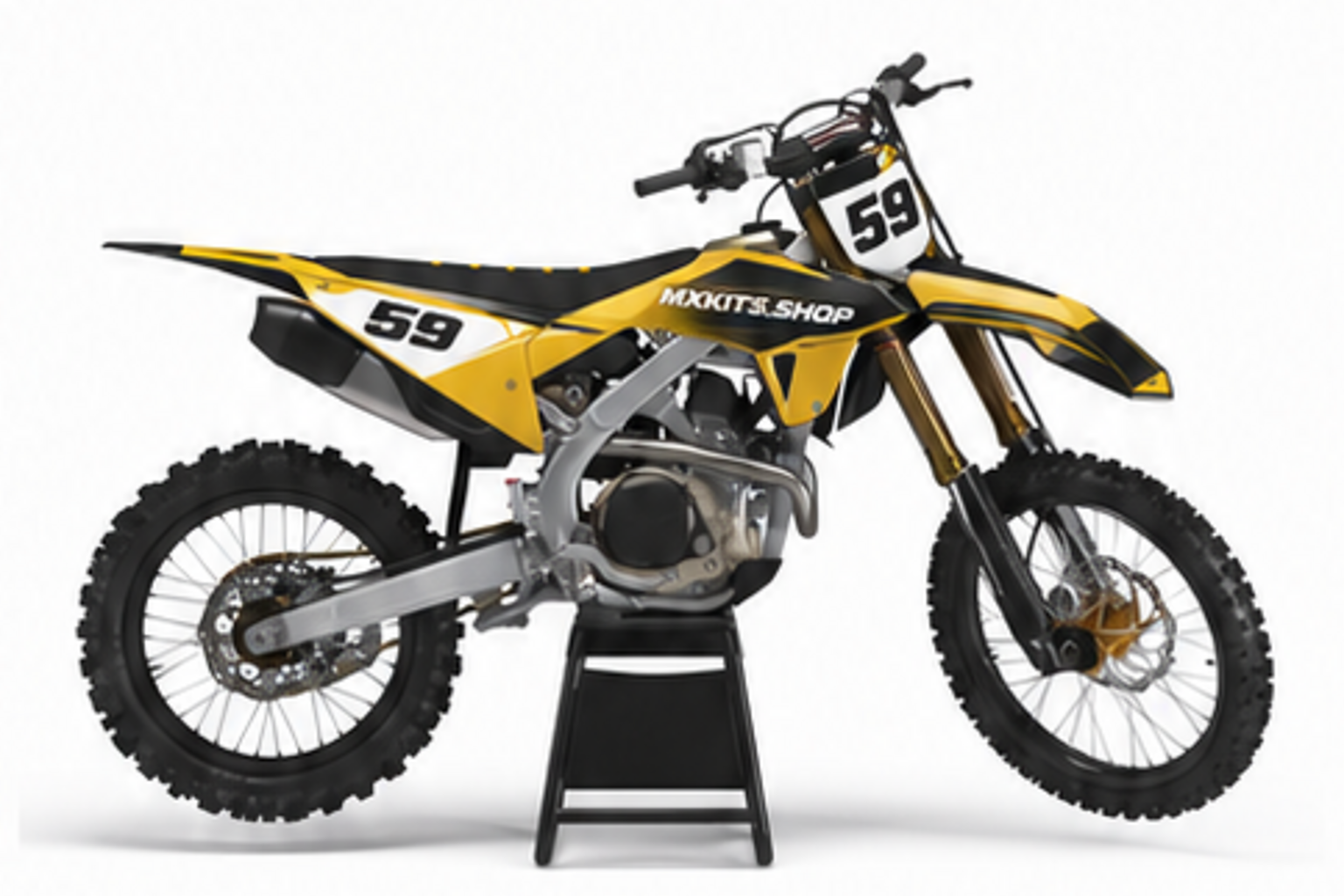 Red Black Honda CRF custom motocross graphics kit in side view with personalized race number