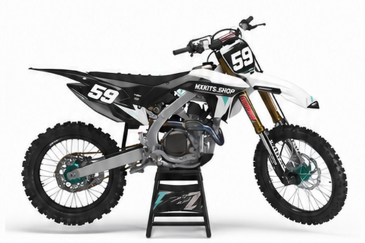 Honda CRF Motocross-Dekor-Kit in Weiß, Rot in Seitenansicht mit personalisierter Startnummer