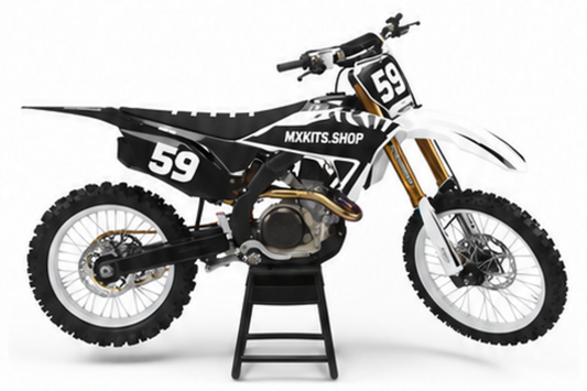 Honda CRF Motocross-Dekor-Kit in Weiß, Rot in Seitenansicht mit personalisierter Startnummer