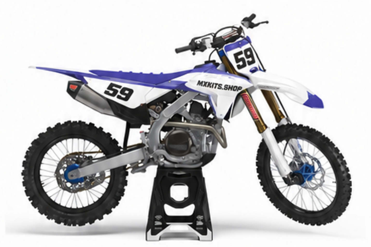 Red Black Honda CRF custom motocross graphics kit in side view with personalized race number
