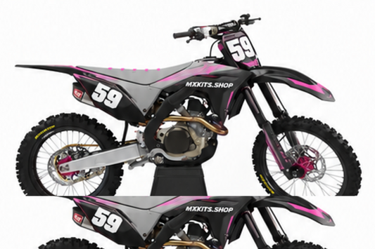 Honda CRF Motocross-Dekor-Kit in Magenta, Rot in Seitenansicht mit personalisierter Startnummer