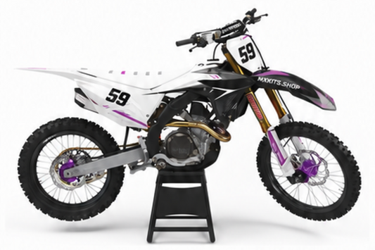 Honda CRF Motocross-Dekor-Kit in Weiß, Rot in Seitenansicht mit personalisierter Startnummer