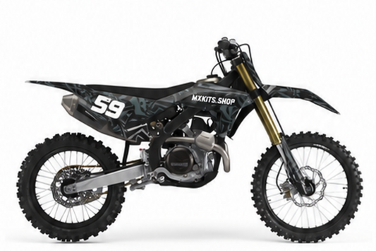Honda CRF Motocross-Dekor-Kit in Schwarz und Dunkelgrau im Tarnstil